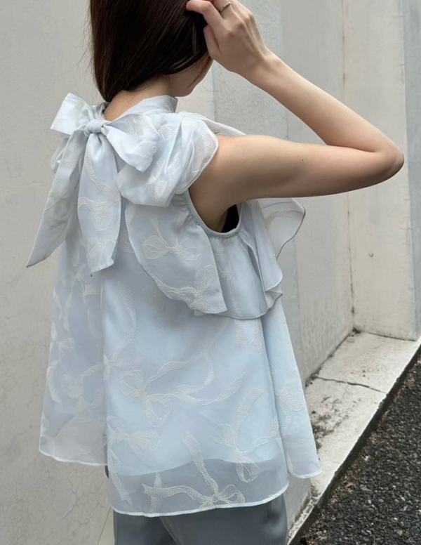 SNIDEL🎀リボンスリーブオーガンシースルーブラウス | ウサギ